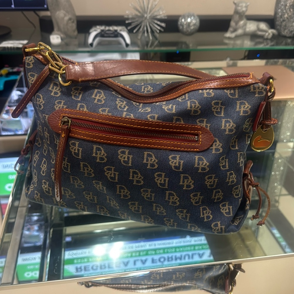 Dooney & Bourke Signature Monogram Denim Hobo Shoulder Bag
